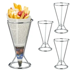 Tilbehør Til Madservering>Robust pommes frites-holdersæt med 4 stk. i rustfrit stål