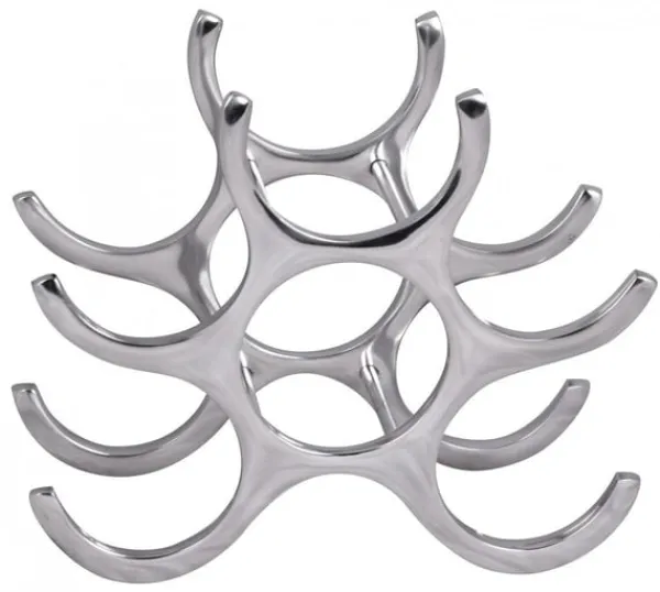 Vinflaskeholdere>Rootz design vinreol i aluminium 6 flasker i sølv 29x24x14 cm - Flaskehylde vintilbehør flad moderne - Metal Dekorativ vinflaskeholder smal køkkenhyld | CDON