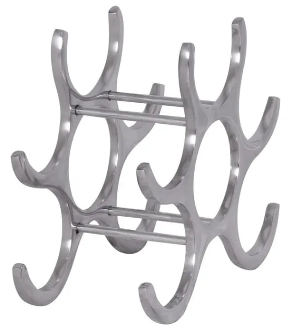 Vinflaskeholdere>Rootz design vinreol i aluminium 6 flasker i sølv 29x24x14 cm - Flaskehylde vintilbehør flad moderne - Metal Dekorativ vinflaskeholder smal køkkenhyld | CDON