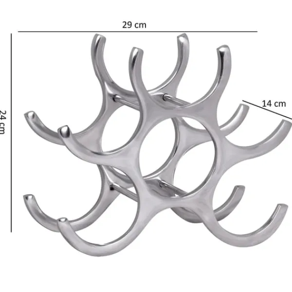 Vinflaskeholdere>Rootz design vinreol i aluminium 6 flasker i sølv 29x24x14 cm - Flaskehylde vintilbehør flad moderne - Metal Dekorativ vinflaskeholder smal køkkenhyld | CDON