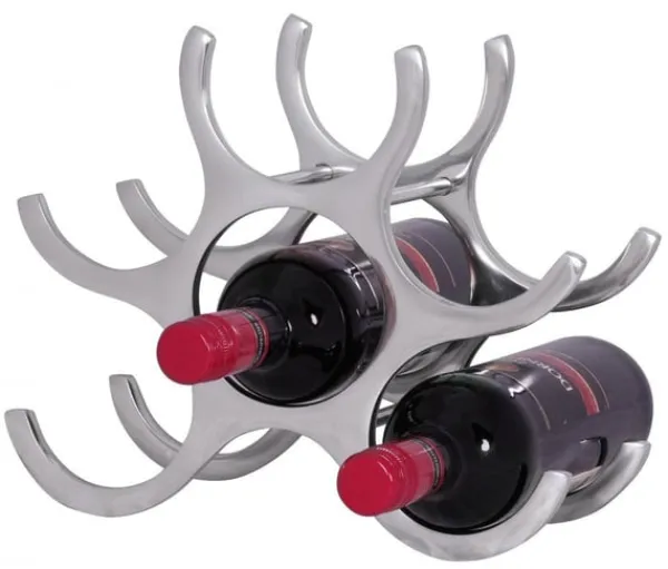 Vinflaskeholdere>Rootz design vinreol i aluminium 6 flasker i sølv 29x24x14 cm - Flaskehylde vintilbehør flad moderne - Metal Dekorativ vinflaskeholder smal køkkenhyld | CDON