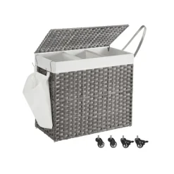 Vasketøjsudstyr>Rootz Grå vasketøjskurv - Tøjkurv - Opbevaringsbeholder - PP-plastik - Metalramme - Polyester-bomuldsblanding indvendig taske - 70 cm x 36 cm x 66 cm | CDON