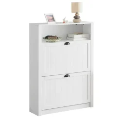 Tøj- & Garderobeopbevaring>Rootz hvidt skoskab med 2 klapper - Skovipper - Skokommode - Robust MDF-konstruktion - Ekstra opbevaringsrum - Kan monteres på væggen - 80 cm x 110 cm | CDON