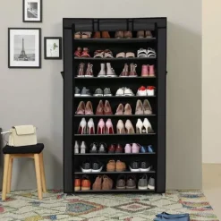 Tøj- & Garderobeopbevaring>Rootz Skostativ - Skoskab - 10 niveauer - Stof - 40 par sko - Sort - 88 x 28 x 160 cm