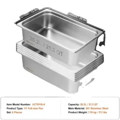 Tilbehør Til Madservering>Rustfrit Buffet Chafing Dishes i rustfrit stål, 6 stk. kapacitetsmuligheder, dyb design, holdbart materiale,6 stk 6 tommer