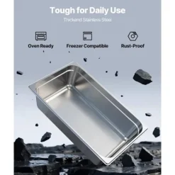 Tilbehør Til Madservering>Rustfrit Dampbakke, Fuld Størrelse 145mm Dyb, 20,5L, Genanvendelig Cateringopbevaring, Pakke med 1