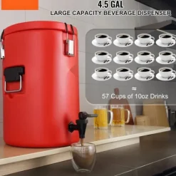 Rustfrit stål isoleret dispenser, 4,5 gallon (17,2 liter) til varme og kolde drikke. Perfekt til te og kaffe i restauranter. New