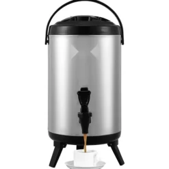 Rustfrit stål, isoleret drikkevaredispenser 7,6 liter; perfekt til varm/kold te, kaffe, vand — ideel til restauranter og cafeer.