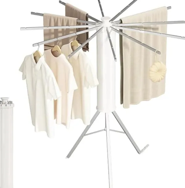 Sammenklappeligt tørrestativ med 16 stænger – tre-trins design til camping, altan og soveværelse Outlet