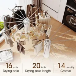 Sammenklappeligt tørrestativ med 16 stænger – tre-trins design til camping, altan og soveværelse Outlet