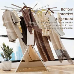 Sammenklappeligt tørrestativ med 16 stænger – tre-trins design til camping, altan og soveværelse Outlet