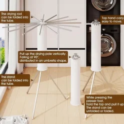 Sammenklappeligt tørrestativ med 16 stænger – tre-trins design til camping, altan og soveværelse Outlet