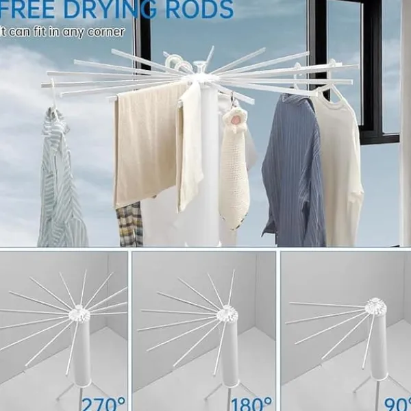 Sammenklappeligt tørrestativ med 16 stænger – tre-trins design til camping, altan og soveværelse Outlet