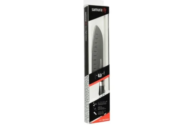 SAMURA MO-V 7" Stonewash Santoku Kniv - Hulslibet Japansk Stål Køkkenkniv til Præcisionsskæring og Kulinarisk Ekspertise Hot