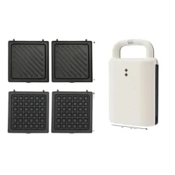 Brødristere, Raclettegrills Og Sandwichtoastere>Sandwichmaskine, 650W effekt, non-stick belægning, multifunktionelle forme,HVID