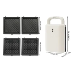 Brødristere, Raclettegrills Og Sandwichtoastere>Sandwichmaskine, 650W effekt, non-stick belægning, multifunktionelle forme,HVID