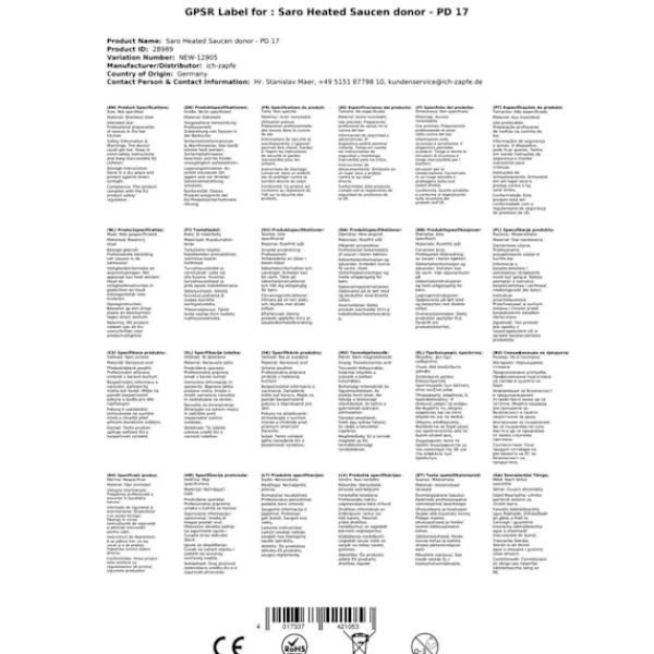 Saro Sauce dispenser Opvarmelig, dispencer til sauce - PD-17 Sale