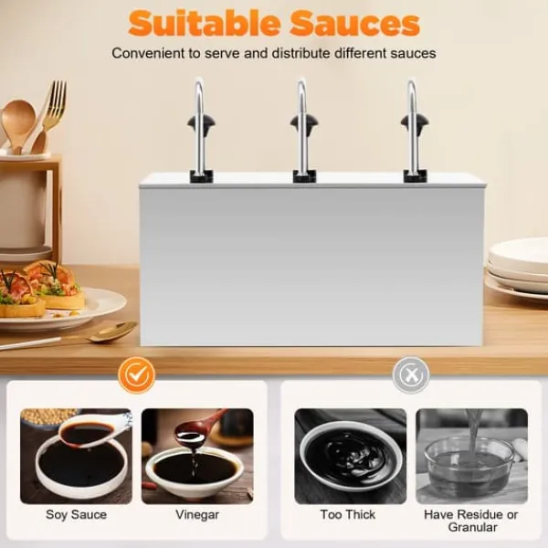 Sauce Dispenser, 304 rustfrit stål, 58 x 23 x 31 cm, 3 x 4 liter kapacitet, 3 udskæres hoveder, Nettovægt 8 kg Online