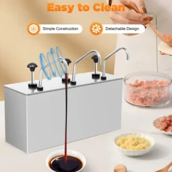Sauce Dispenser, 304 rustfrit stål, 58 x 23 x 31 cm, 3 x 4 liter kapacitet, 3 udskæres hoveder, Nettovægt 8 kg Online