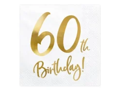 Servietter 60 års fødselsdag, hvide, 33x33 cm (1 pakke / 20 stk.) Hot