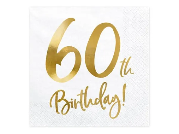 Servietter 60 års fødselsdag, hvide, 33x33 cm (1 pakke / 20 stk.) Hot