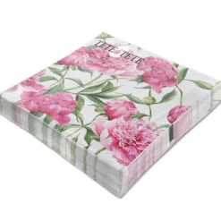 Servietter med lyserøde pæoner, Tete a Tete servietter, 3-lags, 33x33 cm, 1/4 foldet, 20 stk. pr. pakke Clearance