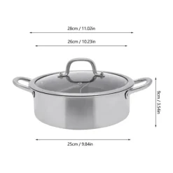 Shabu Shabu Hotpot - Gryde 28 cm - 304 Rustfrit Stål - Todelt Inddeling - Glaslåg - Induktion & Gas - Hvid - Med 2 Suppeskeer Best