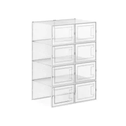 Skobokse - Sæt med 8 - Opbevaringsbokse til sko - Plastikkasser - sammenfoldelig og stable - Gennemsigtig Clearance