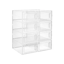 Skobokse, pakke med 8 stabelbare organisatorer til skoopbevaring, foldbare og alsidige til sneakers, passer op til UK størrelse 10,5, gennemsigtig og | CDON Outlet