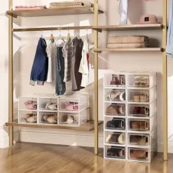 Skobokse, pakke med 8 stabelbare organisatorer til skoopbevaring, foldbare og alsidige til sneakers, passer op til UK størrelse 10,5, gennemsigtig og | CDON Outlet