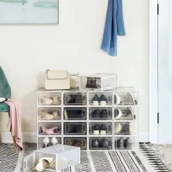 Skobokse, pakke med 8 stabelbare organisatorer til skoopbevaring, foldbare og alsidige til sneakers, passer op til UK størrelse 10,5, gennemsigtig og | CDON Outlet