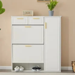 Skoskab - 3 klapper, 2 skuffer og 2 hylder - Hvid New