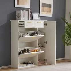 Skoskab - 3 klapper, 2 skuffer og 2 hylder - Hvid New