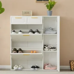 Skoskab - 3 klapper, 2 skuffer og 2 hylder - Hvid New