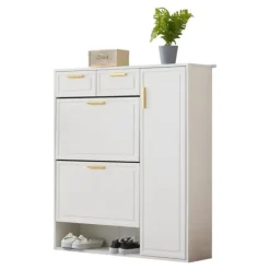 Skoskab - 3 klapper, 2 skuffer og 2 hylder - Hvid New