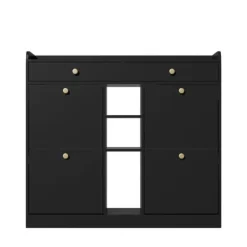 Skoskab 110 x 26 x 100 cm - 4 låger - 2 skuffer - 3 åbne rum - sort