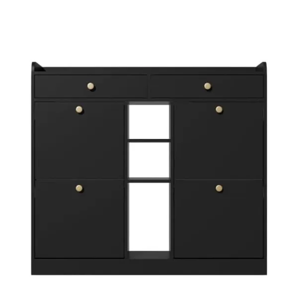 Skoskab 110 x 26 x 100 cm - 4 låger - 2 skuffer - 3 åbne rum - sort