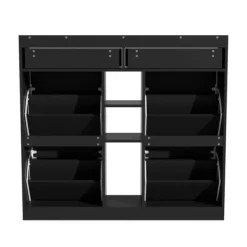 Skoskab 110 x 26 x 100 cm - 4 låger - 2 skuffer - 3 åbne rum - sort