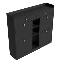 Skoskab 110 x 26 x 100 cm - 4 låger - 2 skuffer - 3 åbne rum - sort