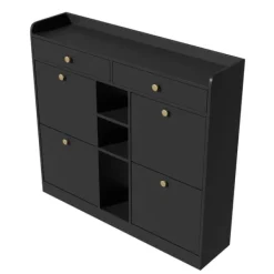 Skoskab 110 x 26 x 100 cm - 4 låger - 2 skuffer - 3 åbne rum - sort