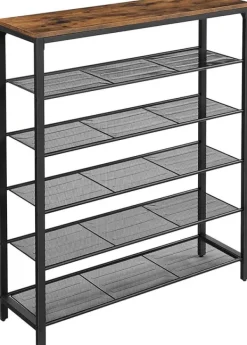 Skoställ med 5 Hyllor - Skohylla industriell Design 100 x 30 x 110 cm vintage brun-svart New