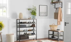 Skoställ med 5 Hyllor - Skohylla industriell Design 100 x 30 x 110 cm vintage brun-svart New