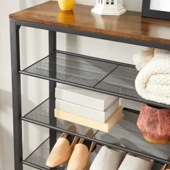 Skoställ med 5 Hyllor - Skohylla industriell Design 100 x 30 x 110 cm vintage brun-svart New