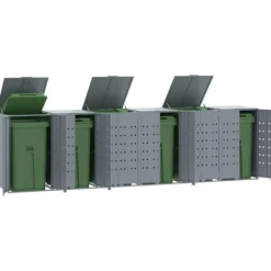 Skraldespandsskjuler i stål - 6 rum | Farve: Grå | Størrelse: 414x79x117 cm Best