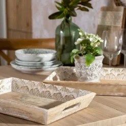 Snack bakke 45,5 x 30,5 x 5,5 cm Hvid Mangotræ (2 enheder) Best