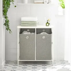 Vasketøjsudstyr>SoBuy Vasketøjskurv Badeværelsesskab lavt skab med en 2 kurve BZR57-W