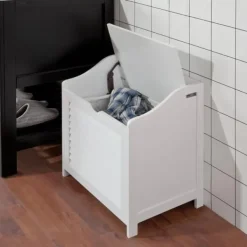 Vasketøjsudstyr>SoBuy Vasketøjskurv med siddeplads, hvid,FSR40-W