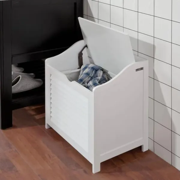 Vasketøjsudstyr>SoBuy Vasketøjskurv med siddeplads, hvid,FSR40-W