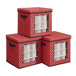 Songmics Christmas Bauble Storage Boxes, Sæt med 3 opbevaringskubbeholdere til julepynt, rød Clearance