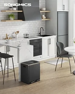 Songmics køkkenspand, 2 x 15 l stålspande, stigespande med indvendige spande, lugtfast